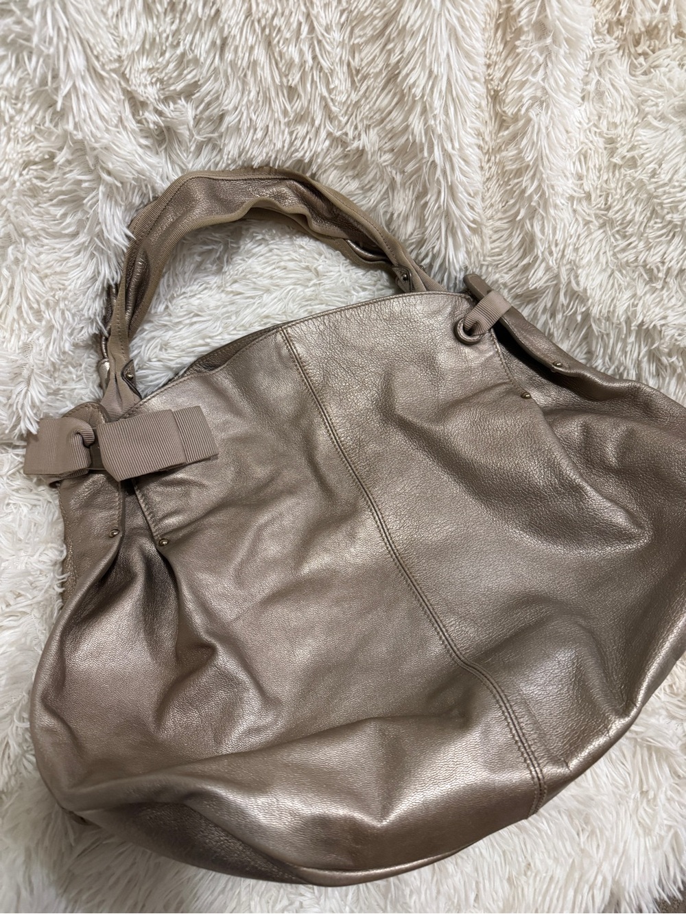 Salvatore Ferragamo gold leather hobo tote bag